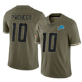 tocy D.Lions #10 Isiah Pacheco Player Olive Salute To Service Limited Stitched Jerseys