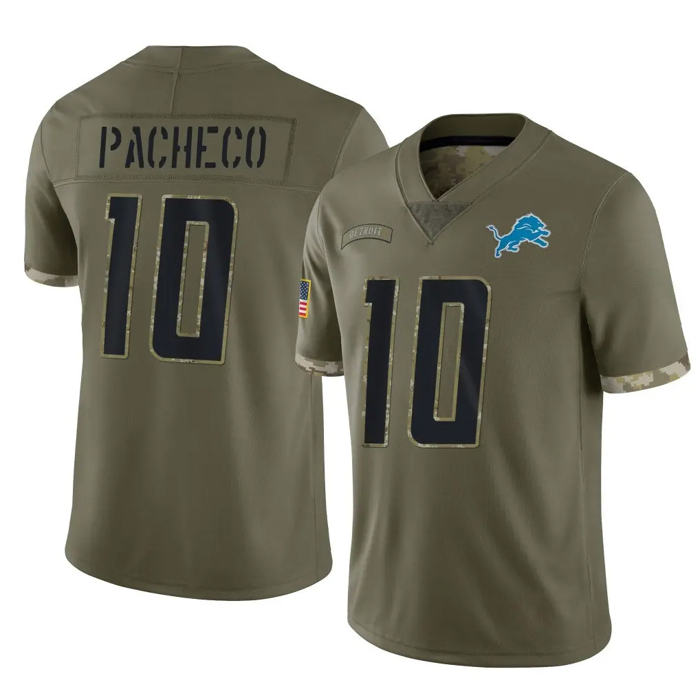 tocy D.Lions #10 Isiah Pacheco Player Olive Salute To Service Limited Stitched Jerseys
