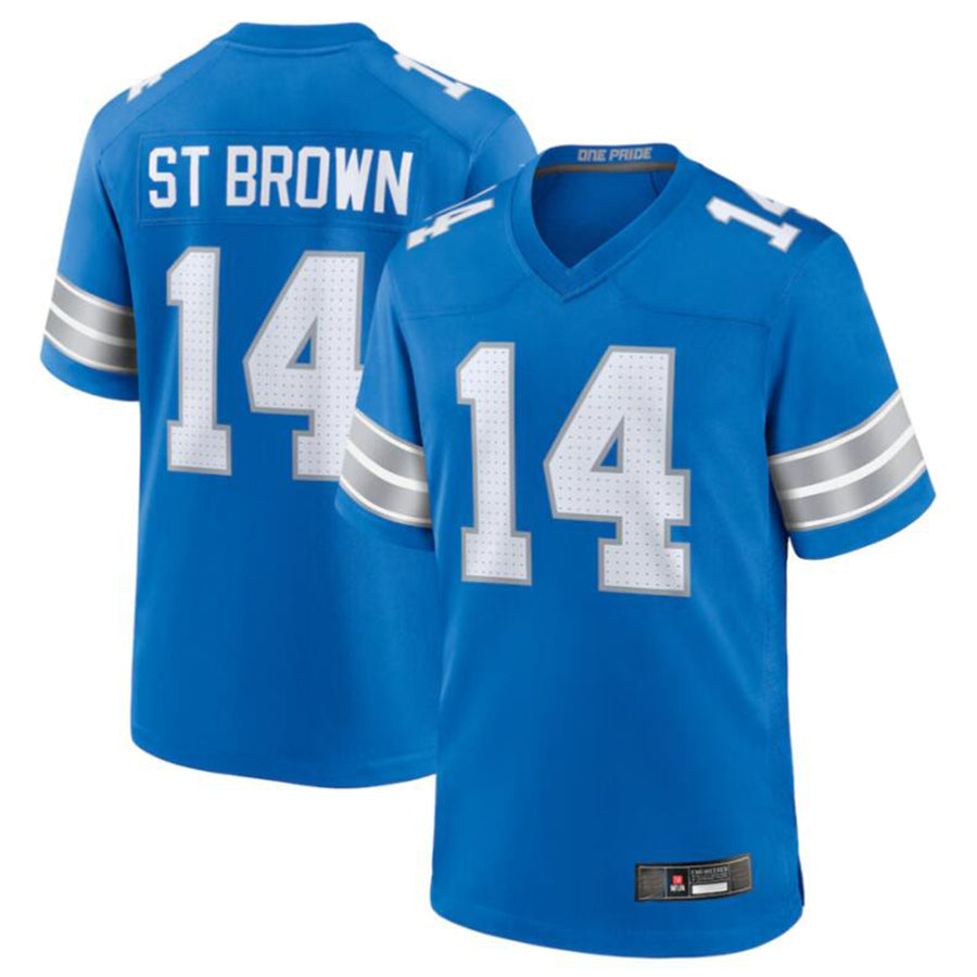 tocy D.Lions #14 Amon-Ra St. Brown Blue Game Jersey American Stitched Jerseys