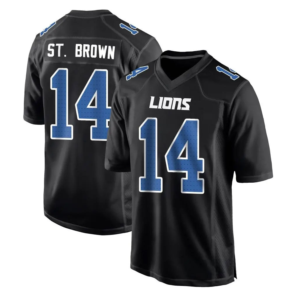 tocy D.Lions #14 Amon-Ra St. Brown Player Black Fashion Home Game Stitched Jerseys