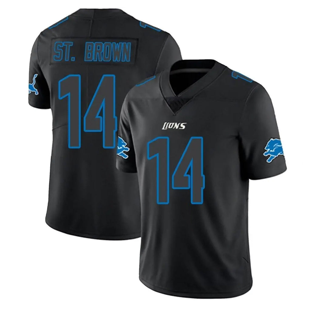tocy D.Lions #14 Amon-Ra St. Brown Player Black Impact Limited Home Game Stitched Jerseys