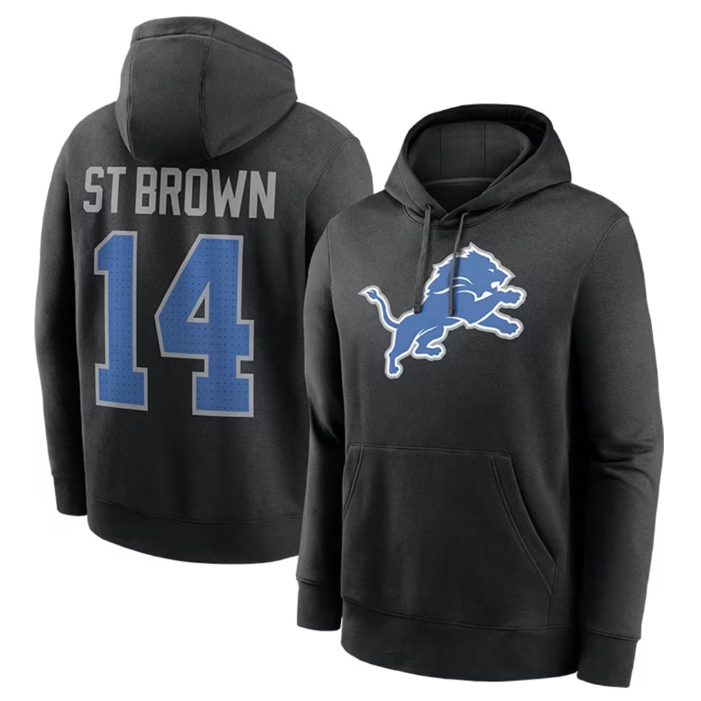 tocy D.Lions #14 Amon-Ra St. Brown Player Black Pullover Hoodies Limited Game Stitched Jerseys