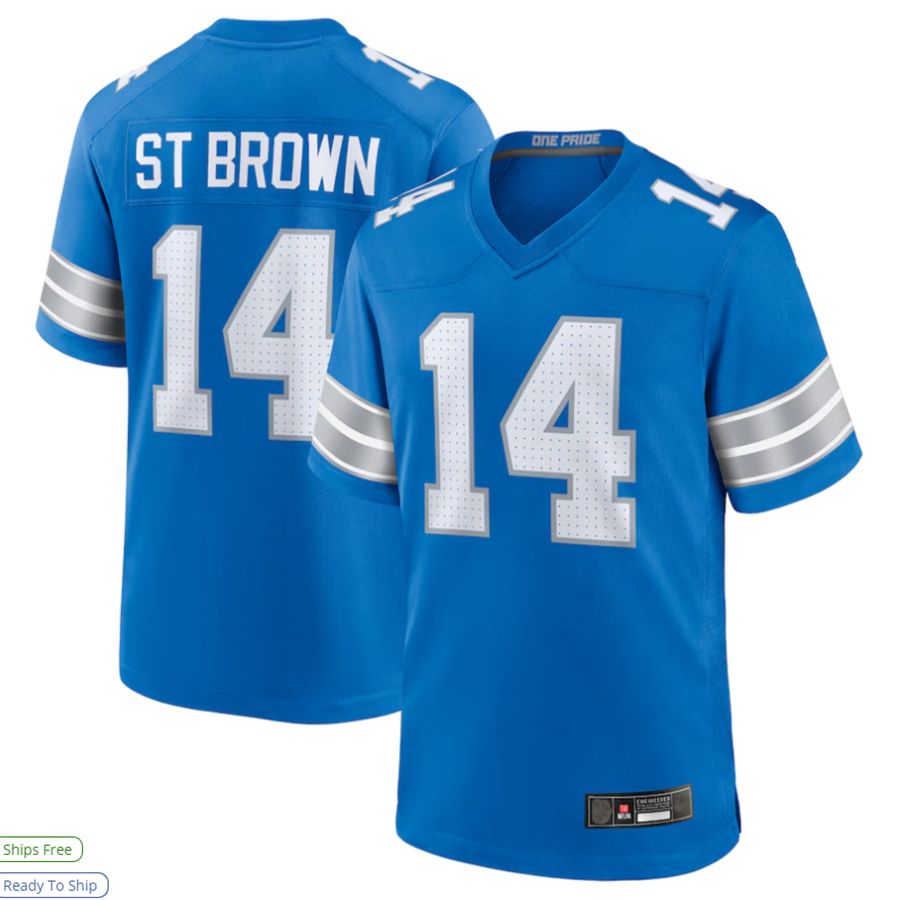 tocy D.Lions #14 Amon-Ra St. Brown Player Blue Game Stitched Jerseys