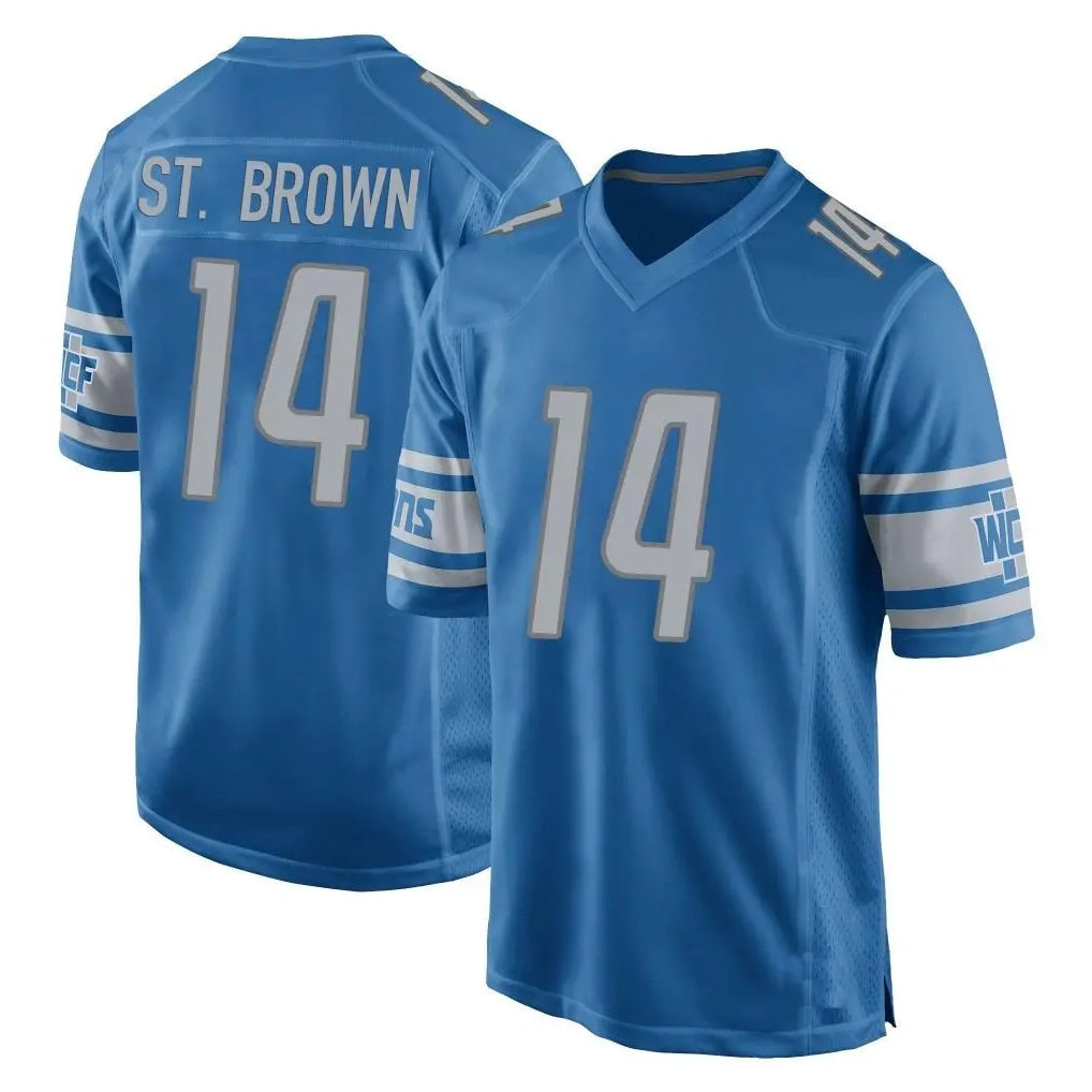 tocy D.Lions #14 Amon-Ra St. Brown Player Blue Home Game Stitched Jerseys