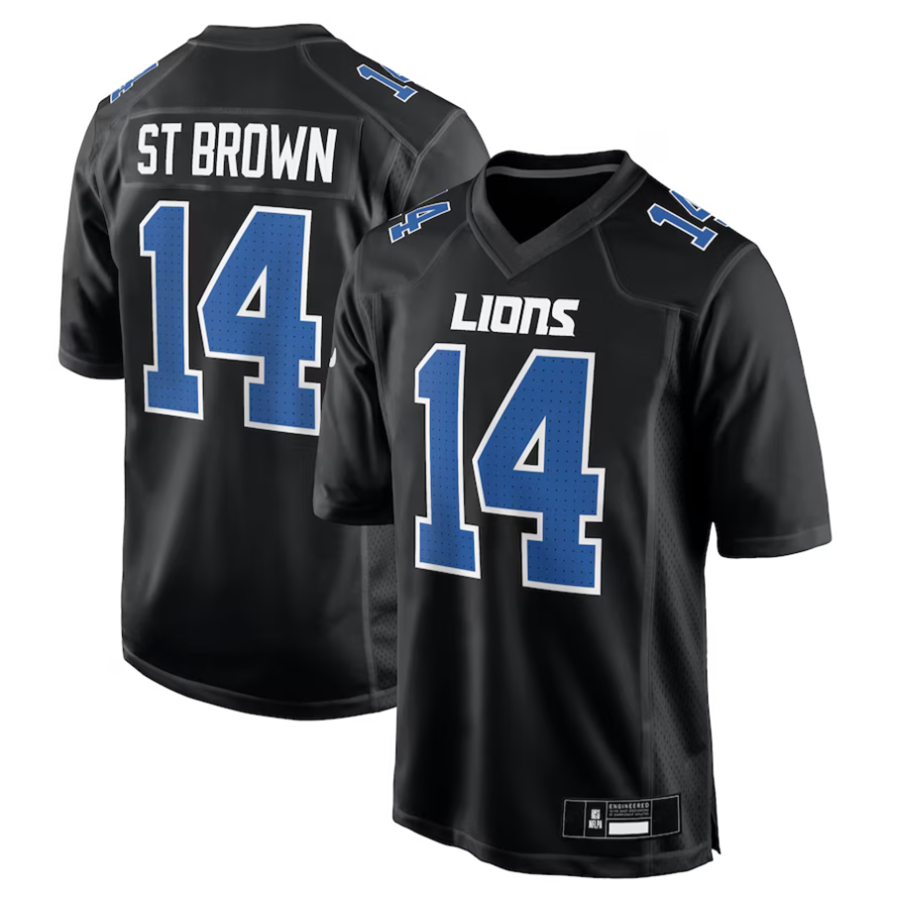 tocy D.Lions #14 Amon-Ra St. Brown Player Carbon Black Fashion Stitched Jerseys