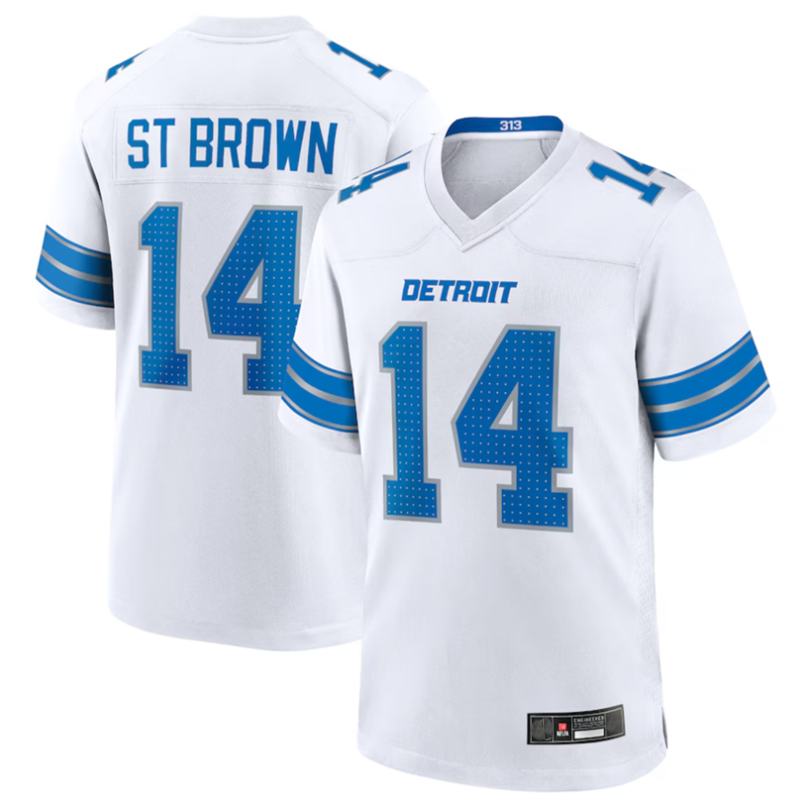 tocy D.Lions #14 Amon-Ra St. Brown Player White Game Stitched Jerseys