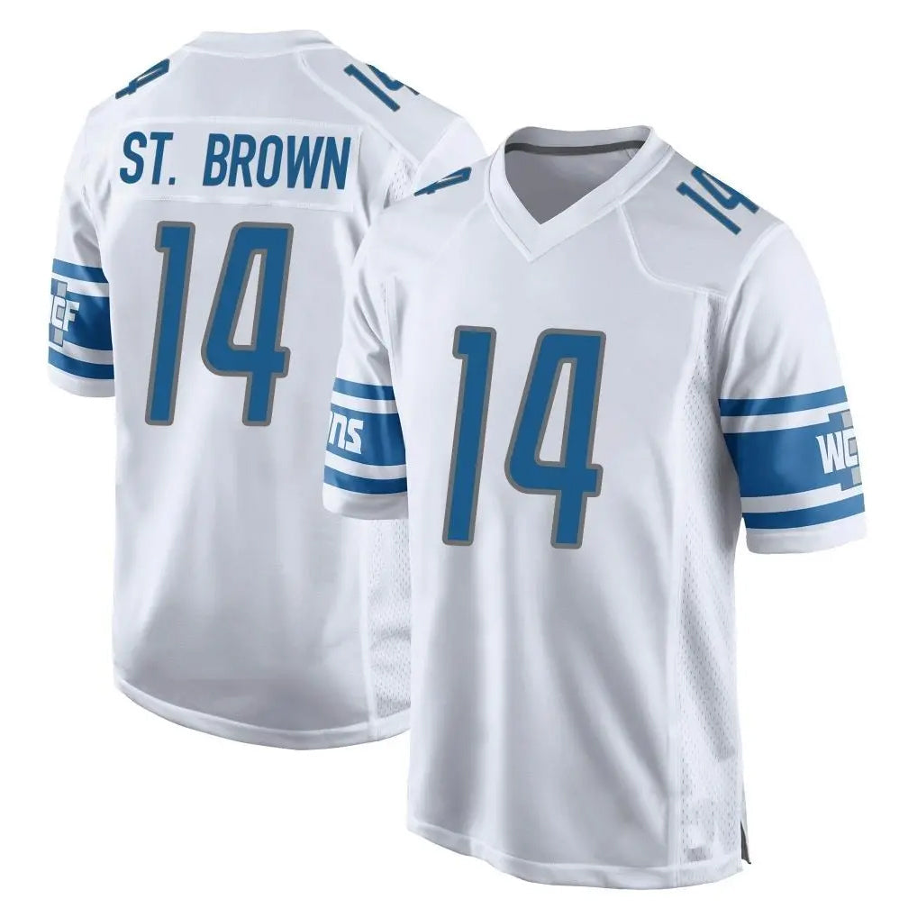 tocy D.Lions #14 Amon-Ra St. Brown Player White Home Game Stitched Jerseys