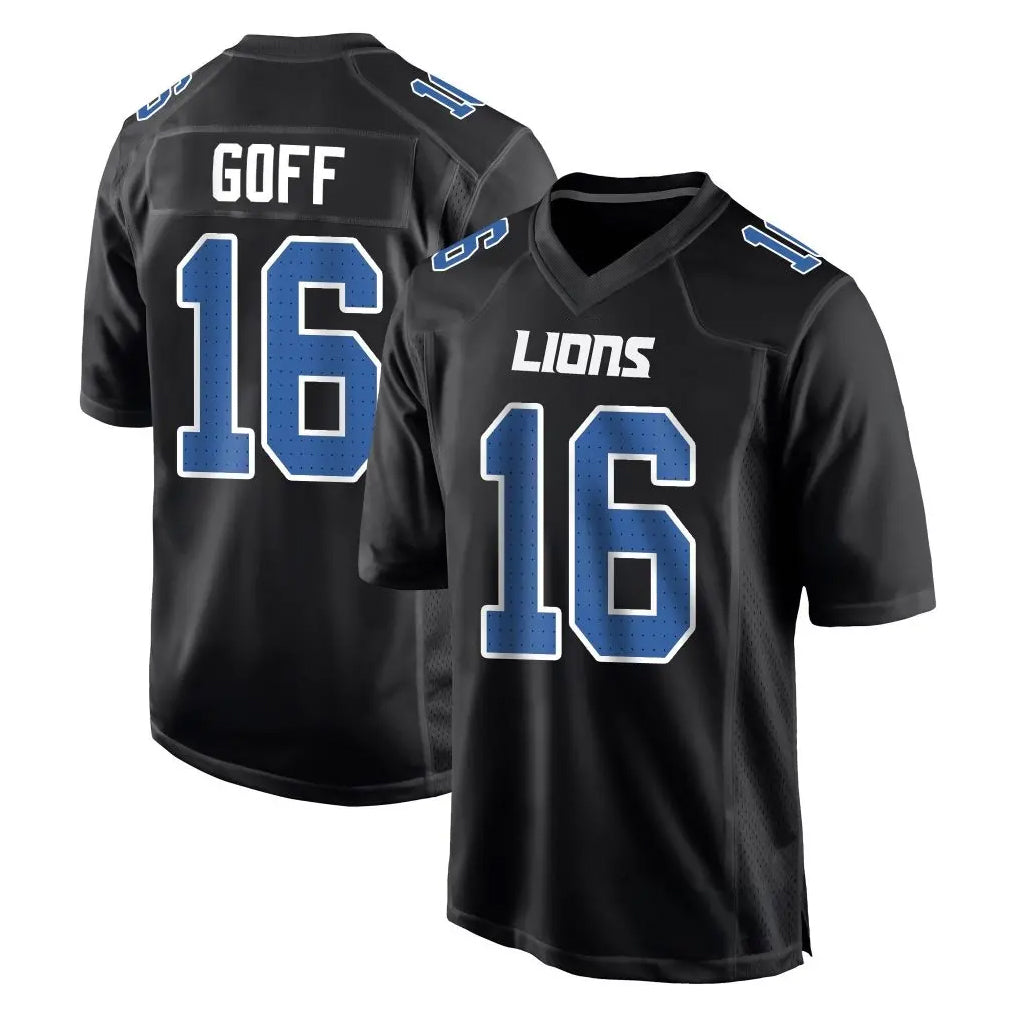 tocy D.Lions #16 Jared Goff Player Black Fashion Home Game Stitched Jerseys