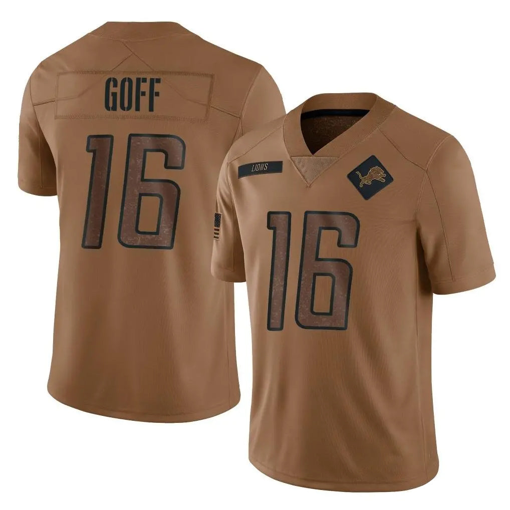 tocy D.Lions #16 Jared Goff Player Brown Salute To Service Limited Stitched Jerseys