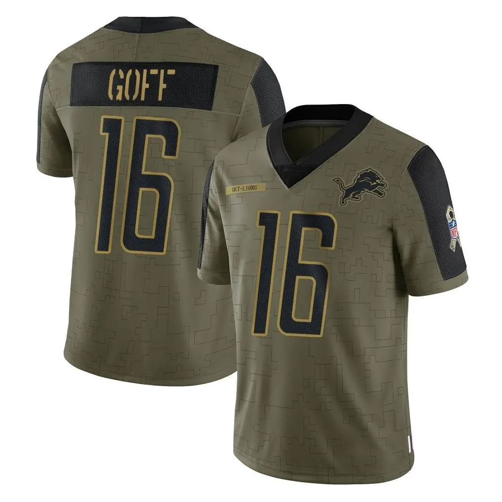 tocy D.Lions #16 Jared Goff Player Olive Salute To Service Limited Game Stitched Jerseys