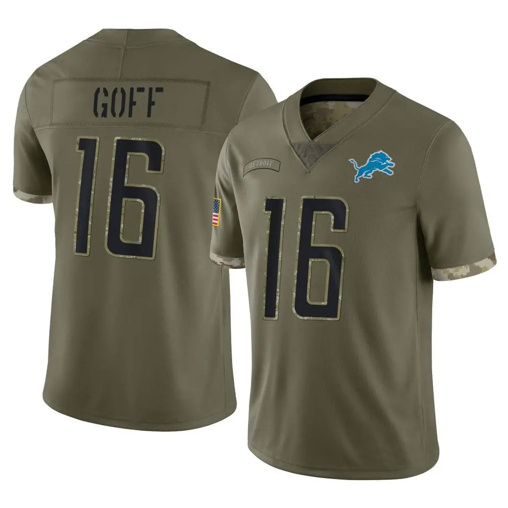 tocy D.Lions #16 Jared Goff Player Salute To Service Limited Olive Stitched Jerseys