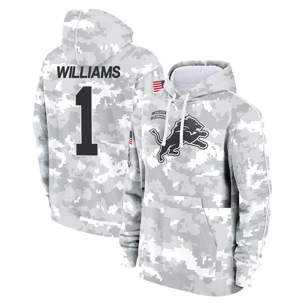 tocy D.Lions #1 Jameson Williams Player Arctic Camo Salute to Service Hoodies Limited Game Stitched Jerseys