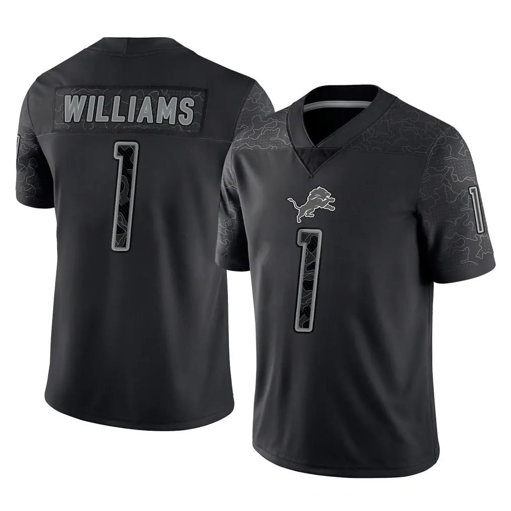tocy D.Lions #1 Jameson Williams Player Black Reflective Limited Home Game Stitched Jerseys