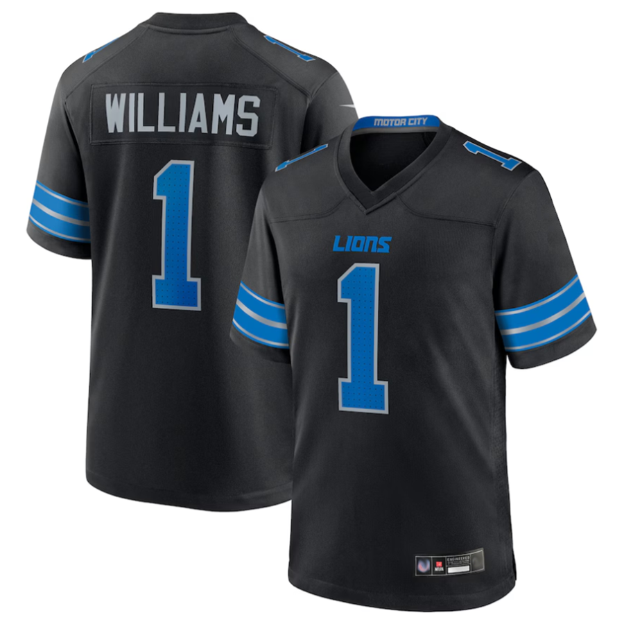 tocy D.Lions #1 Jameson Williams Player Black Replica Game Stitched Jerseys