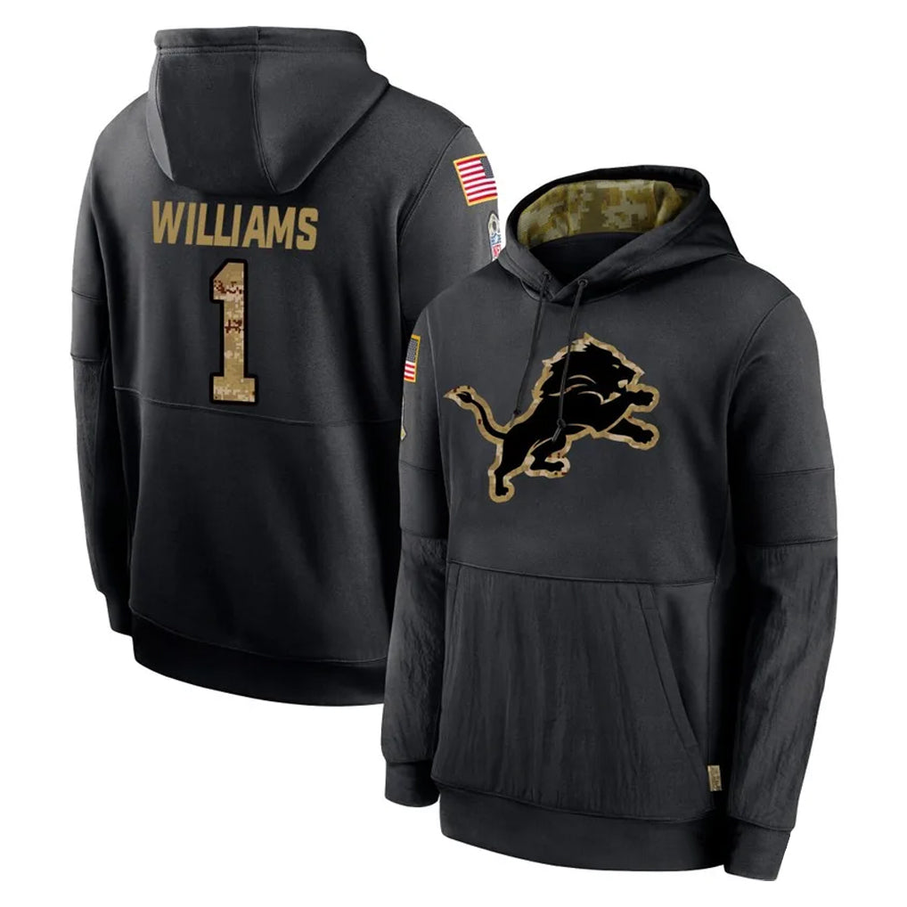 tocy D.Lions #1 Jameson Williams Player Black Salute to Service Hoodies Limited Game Stitched Jerseys