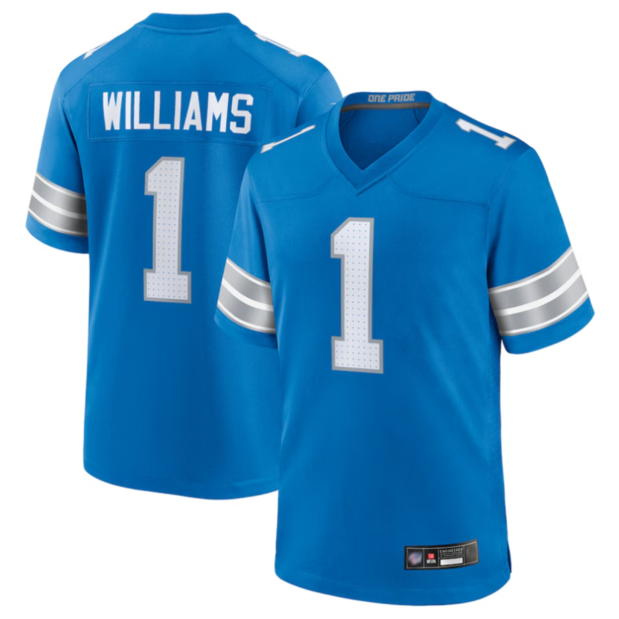 tocy D.Lions #1 Jameson Williams Player Blue Replica Game Stitched Jerseys