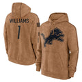 tocy D.Lions #1 Jameson Williams Player Brown Salute to Service Hoodies Limited Game Stitched Jerseys