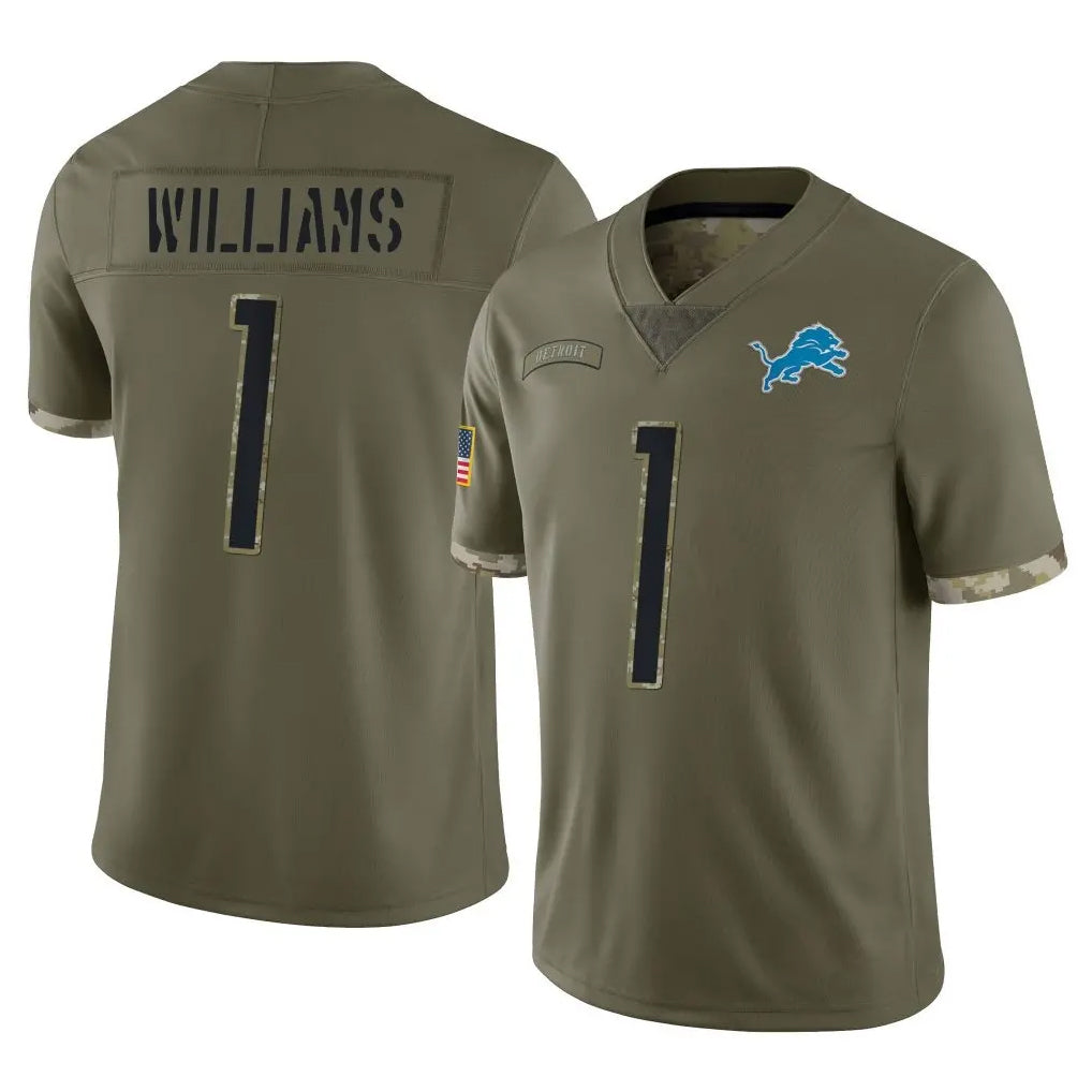 tocy D.Lions #1 Jameson Williams Player Olive Salute To Service Limited Stitched Jerseys