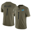 tocy D.Lions #1 Jameson Williams Player Olive Salute To Service Limited Stitched Jerseys