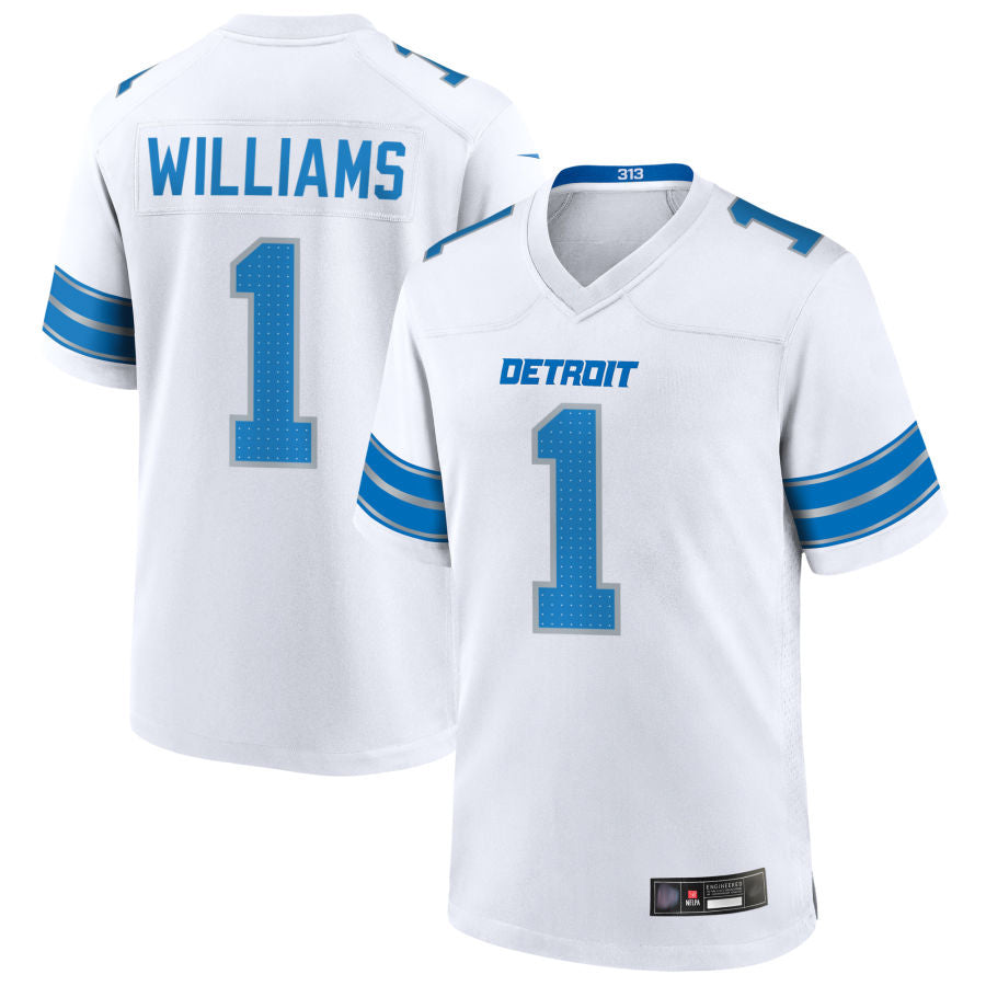 tocy D.Lions #1 Jameson Williams Player White Home Game Football Jerseys