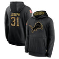 tocy D.Lions #31 Kerby Joseph Player Black Salute to Service Hoodies Limited Game Stitched Jerseys