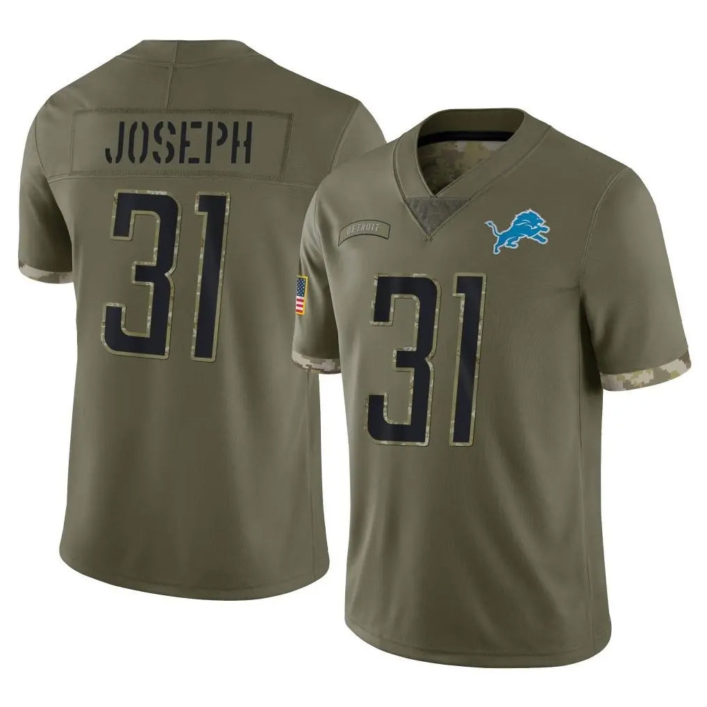 tocy D.Lions #31 Kerby Joseph Player Olive Salute To Service Limited Stitched Jerseys