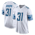 tocy D.Lions #31 Kerby Joseph Player White Home Game Stitched Jerseys