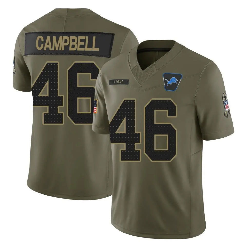 tocy D.Lions #46 Jack Campbell Player Olive 2025 Salute To Service Limited Home Game Stitched Jerseys