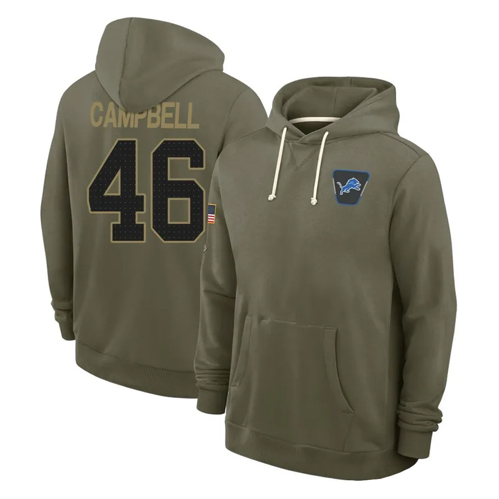tocy D.Lions #46 Jack Campbell Player Olive Salute to Service Pullover Hoodies Limited Stitched Jerseys
