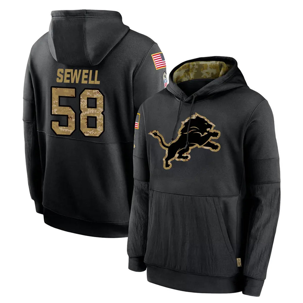 tocy D.Lions #58 Penei Sewell Player Black Salute to Service Hoodies Limited Game Stitched Jerseys