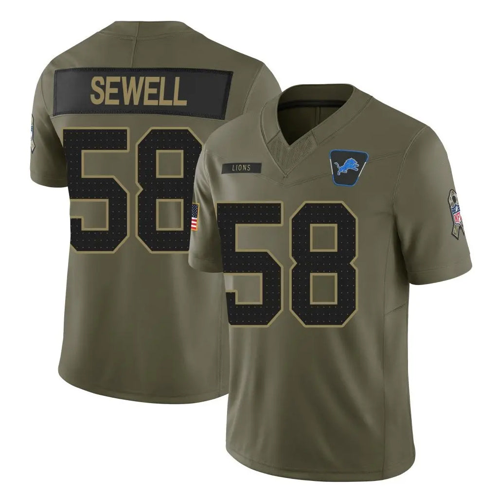 tocy D.Lions #58 Penei Sewell Player Olive 2025 Salute To Service Limited Home Game Stitched Jerseys
