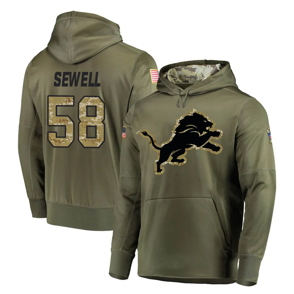 tocy D.Lions #58 Penei Sewell Player Olive Salute to Service Pullover Hoodies Home Game Stitched Jerseys
