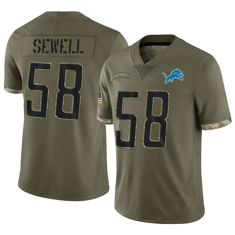 tocy D.Lions #58 Penei Sewell Player Salute To Service Olive Stitched Jerseys