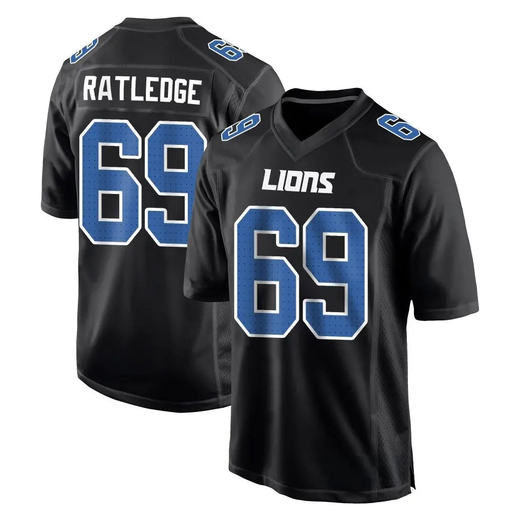 tocy D.Lions #69 Tate Ratledge Player Black Fashion Home Game Stitched Jerseys
