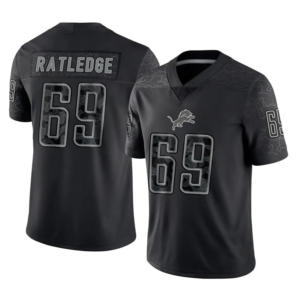 tocy D.Lions #69 Tate Ratledge Player Black Reflective Limited Home Game Stitched Jerseys