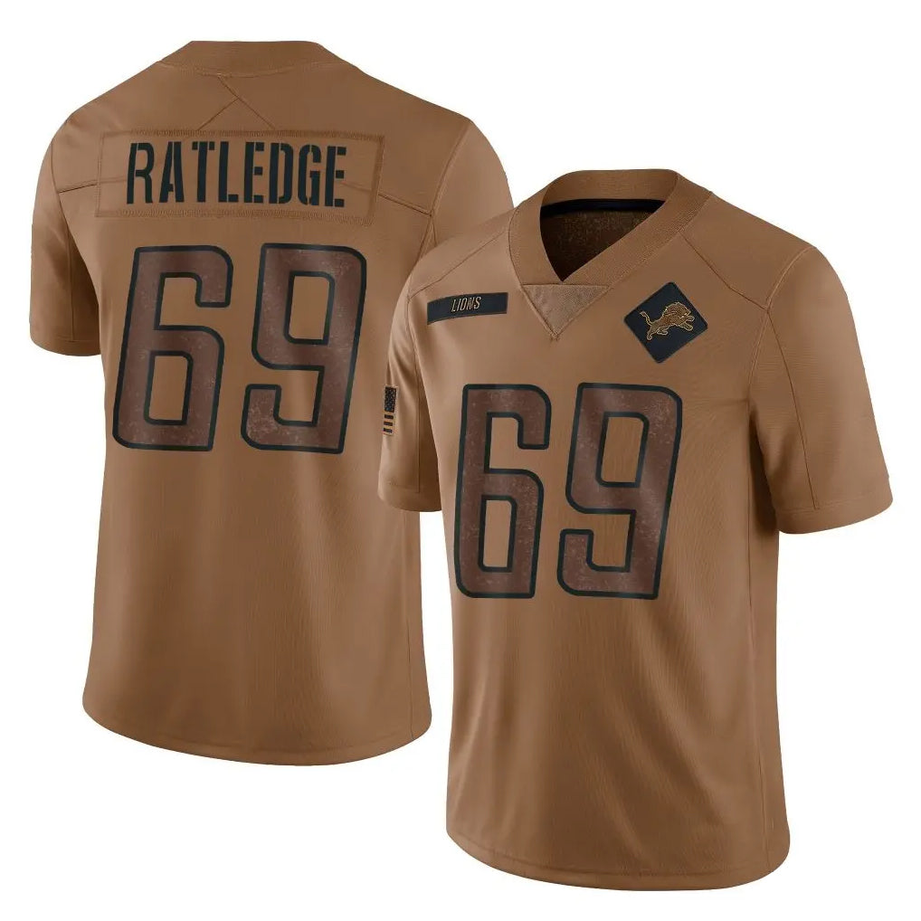 tocy D.Lions #69 Tate Ratledge Player Brown Salute To Service Limited Stitched Jerseys