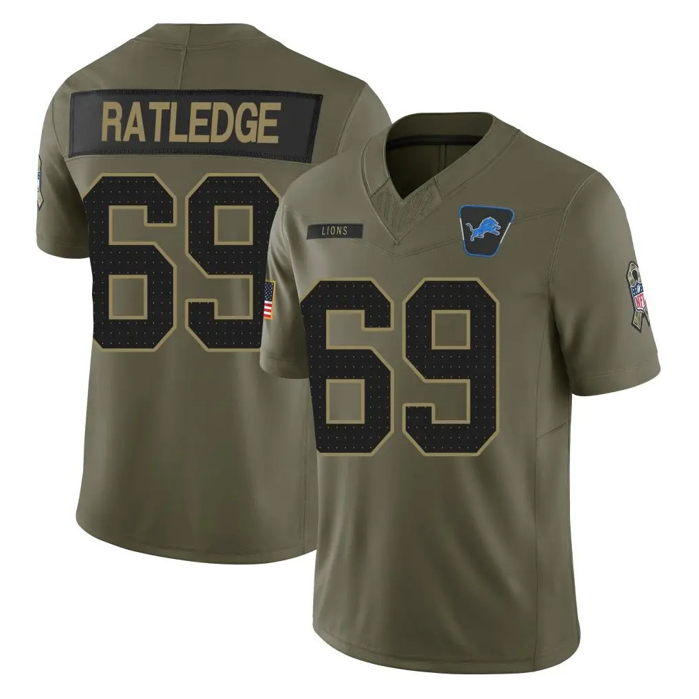 tocy D.Lions #69 Tate Ratledge Player Olive 2025 Salute To Service Limited Home Game Stitched Jerseys