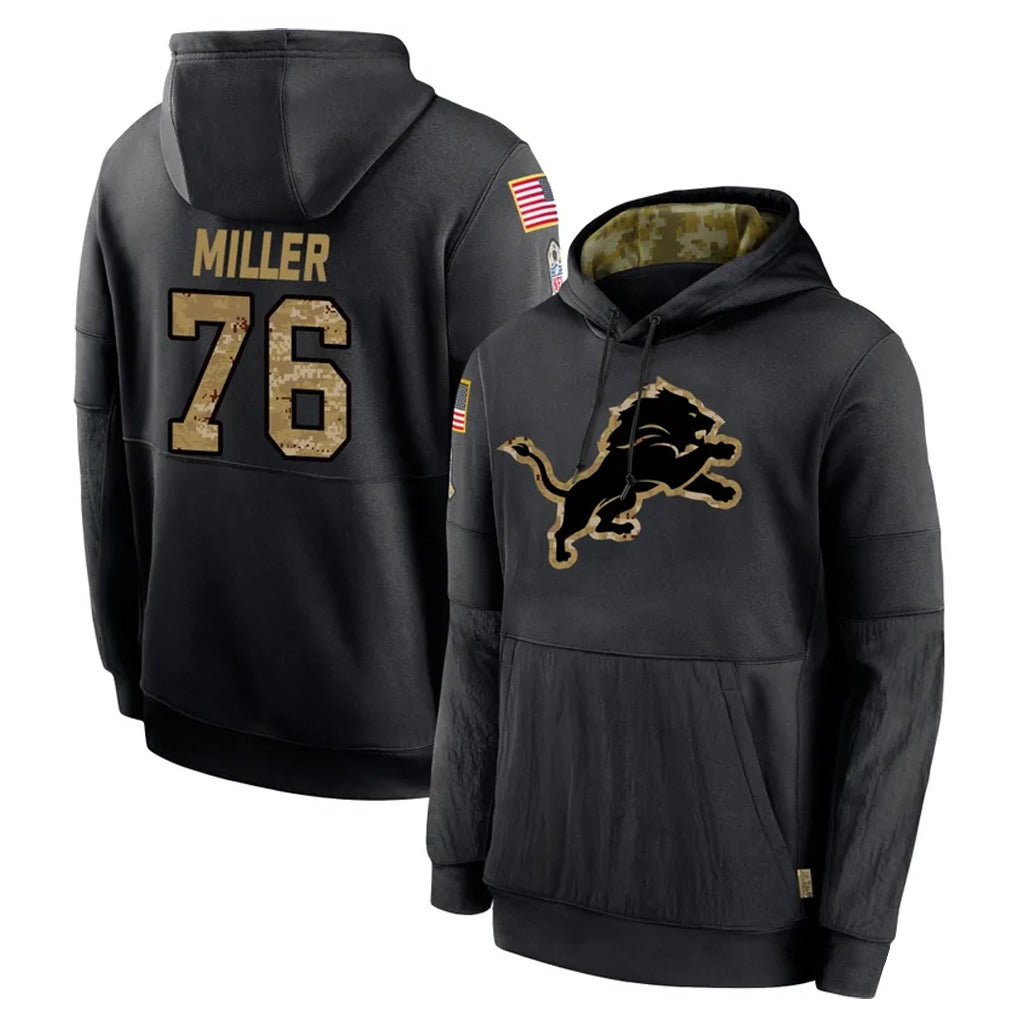 tocy D.Lions #76 Blake Miller Player Black Salute to Service Hoodies Limited Game Stitched Jerseys