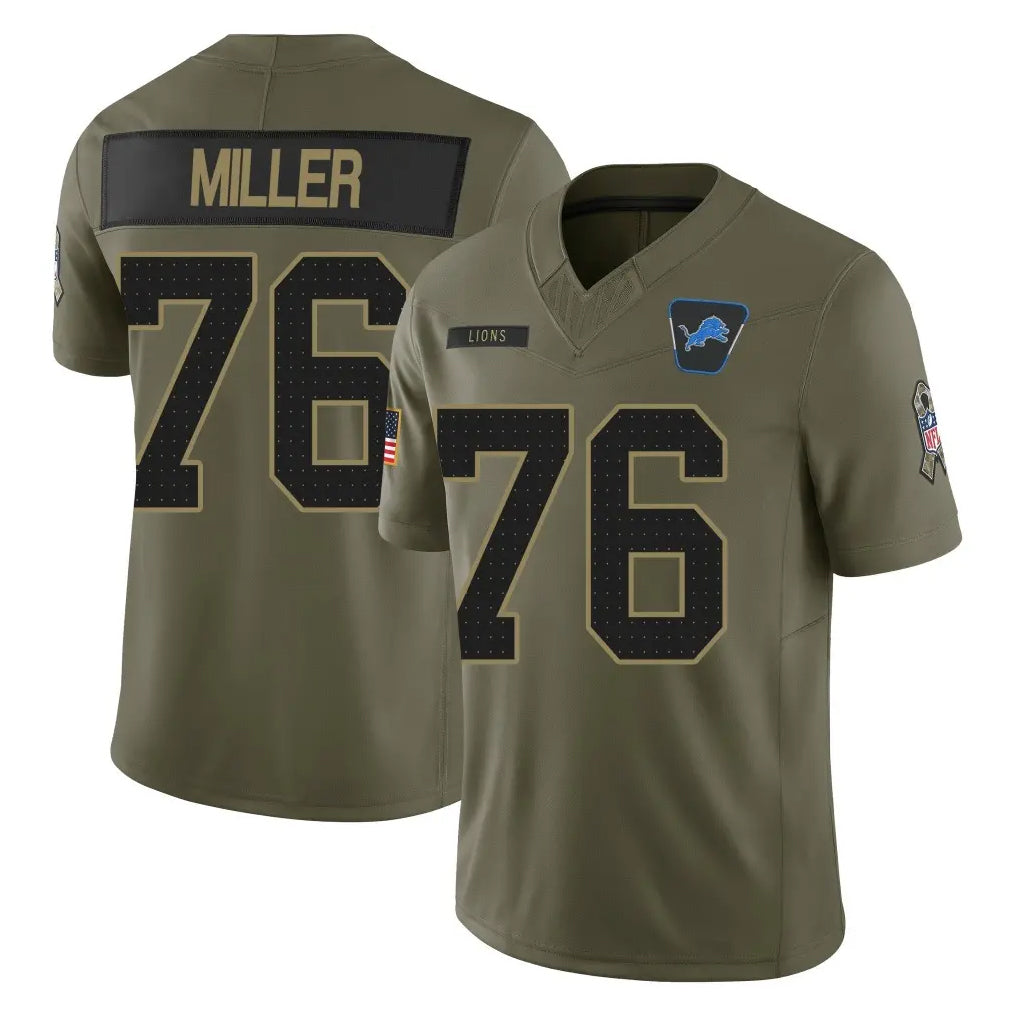 tocy D.Lions #76 Blake Miller Player Olive 2025 Salute To Service Limited Home Game Stitched Jerseys