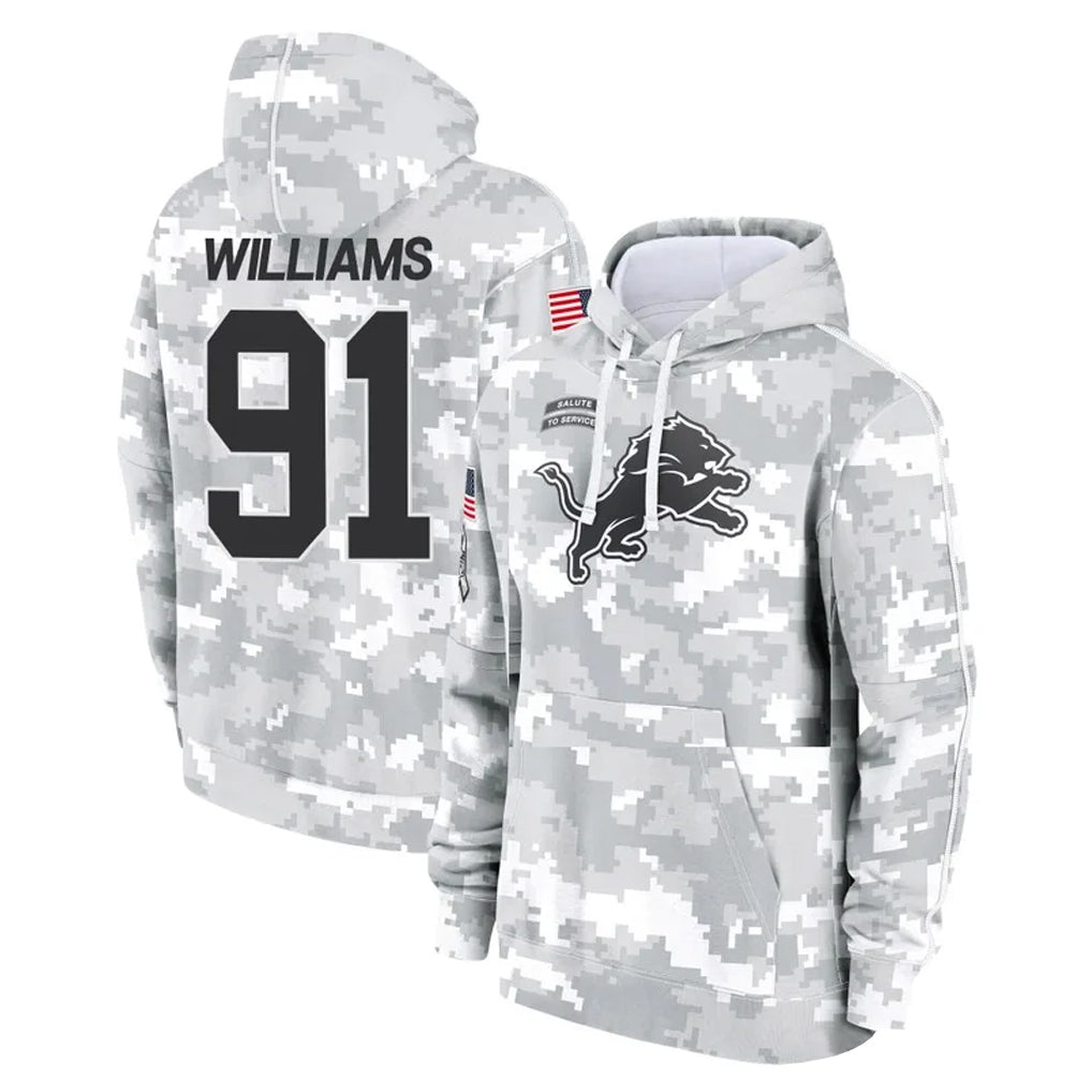 tocy D.Lions #91 Tyleik Williams Player Arctic Camo Salute to Service Hoodies Limited Game Stitched Jerseys