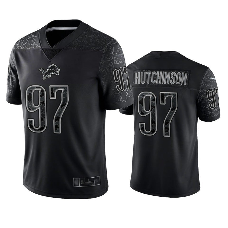tocy D.Lions #97 Aidan Hutchinson Player Black REFLECTIVE Limited Stitched Jerseys