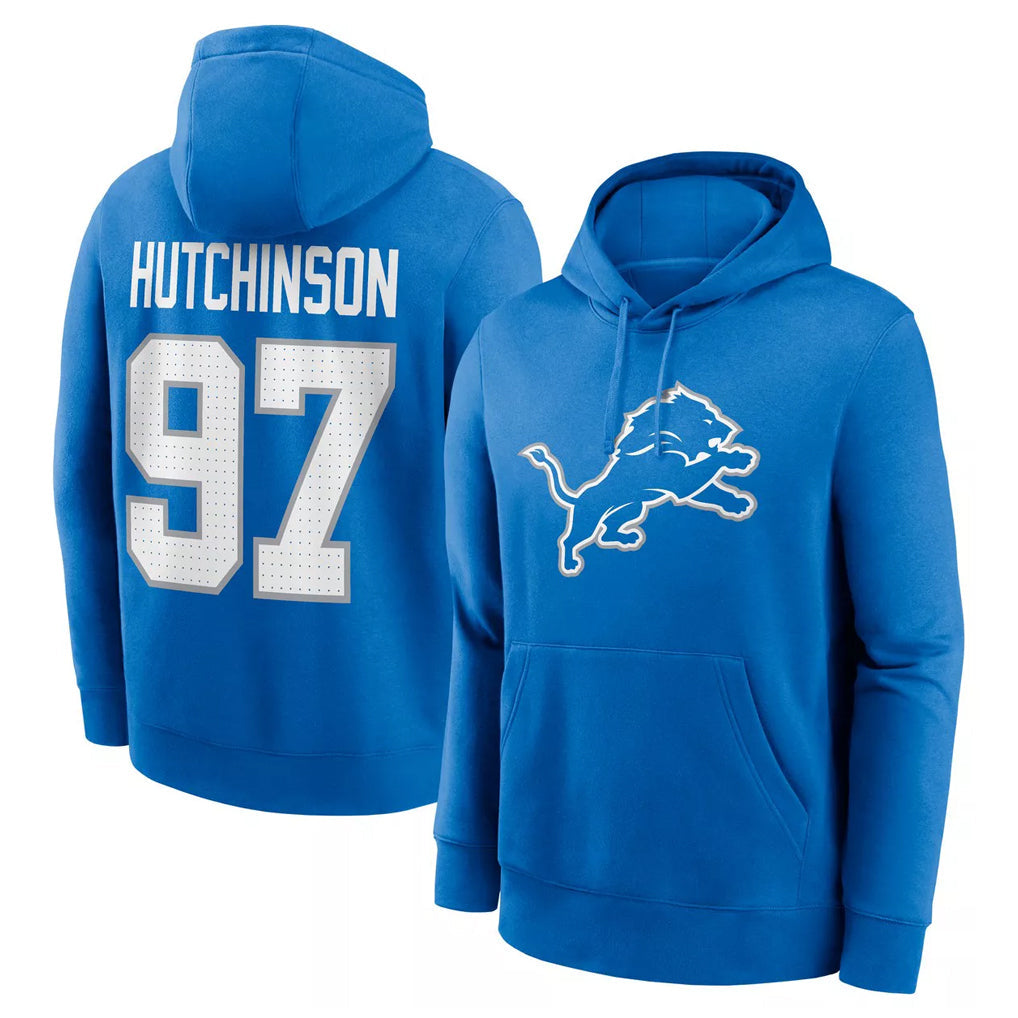 tocy D.Lions #97 Aidan Hutchinson Player Blue Salute to Service Pullover Hoodies Limited Stitched Jerseys