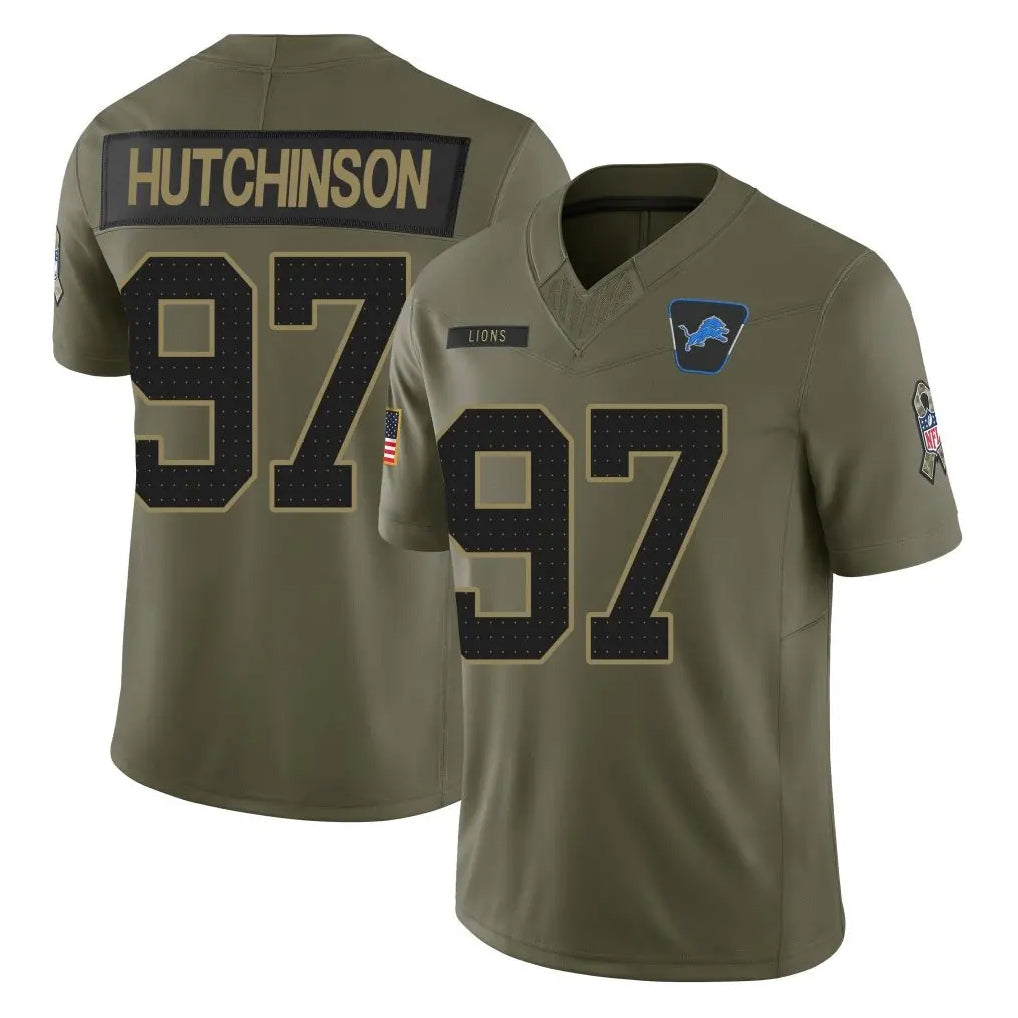 tocy D.Lions #97 Aidan Hutchinson Player Olive 2025 Salute To Service Limited Home Game Stitched Jerseys