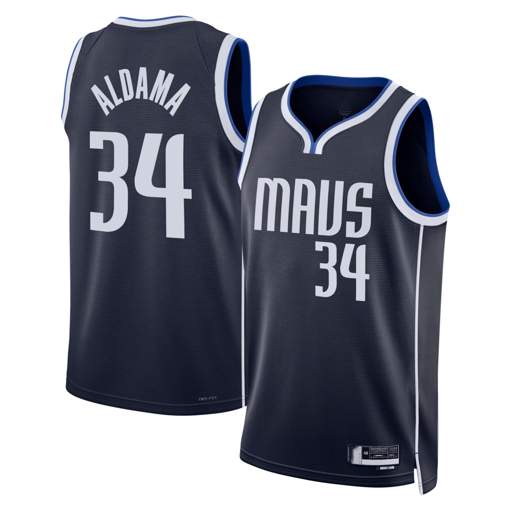 tocy D.Mavericks #34 Santi Aldama Navy Statement Edition Swingman Stitched Jerseys