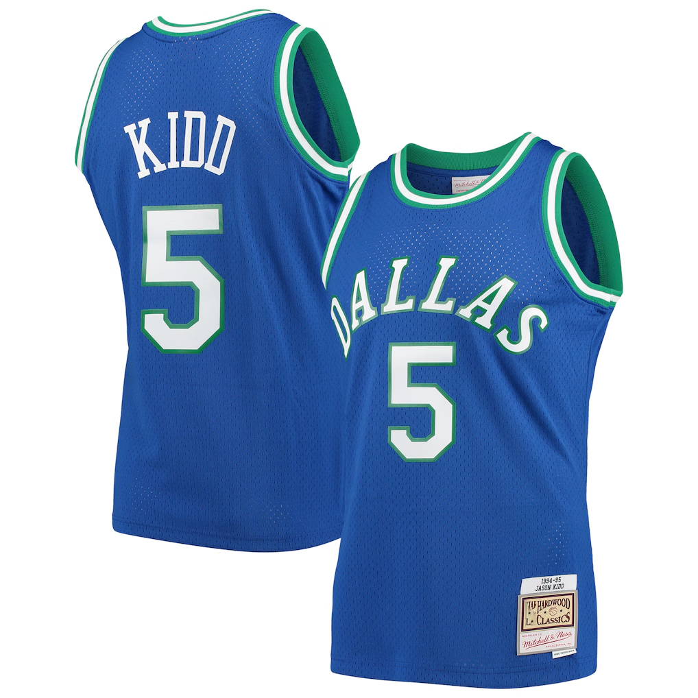 tocy D.Mavericks #5 Jason Kidd Mitchell & Ness Blue 1994-1995 Hardwood Classics Swingman Jerseys