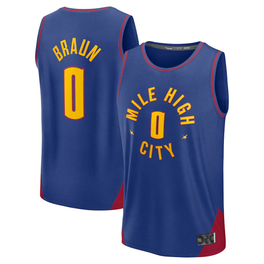 tocy D.Nuggets #0 Christian Braun Blue Fast Break Replica Player Jerseys - Statement Edition
