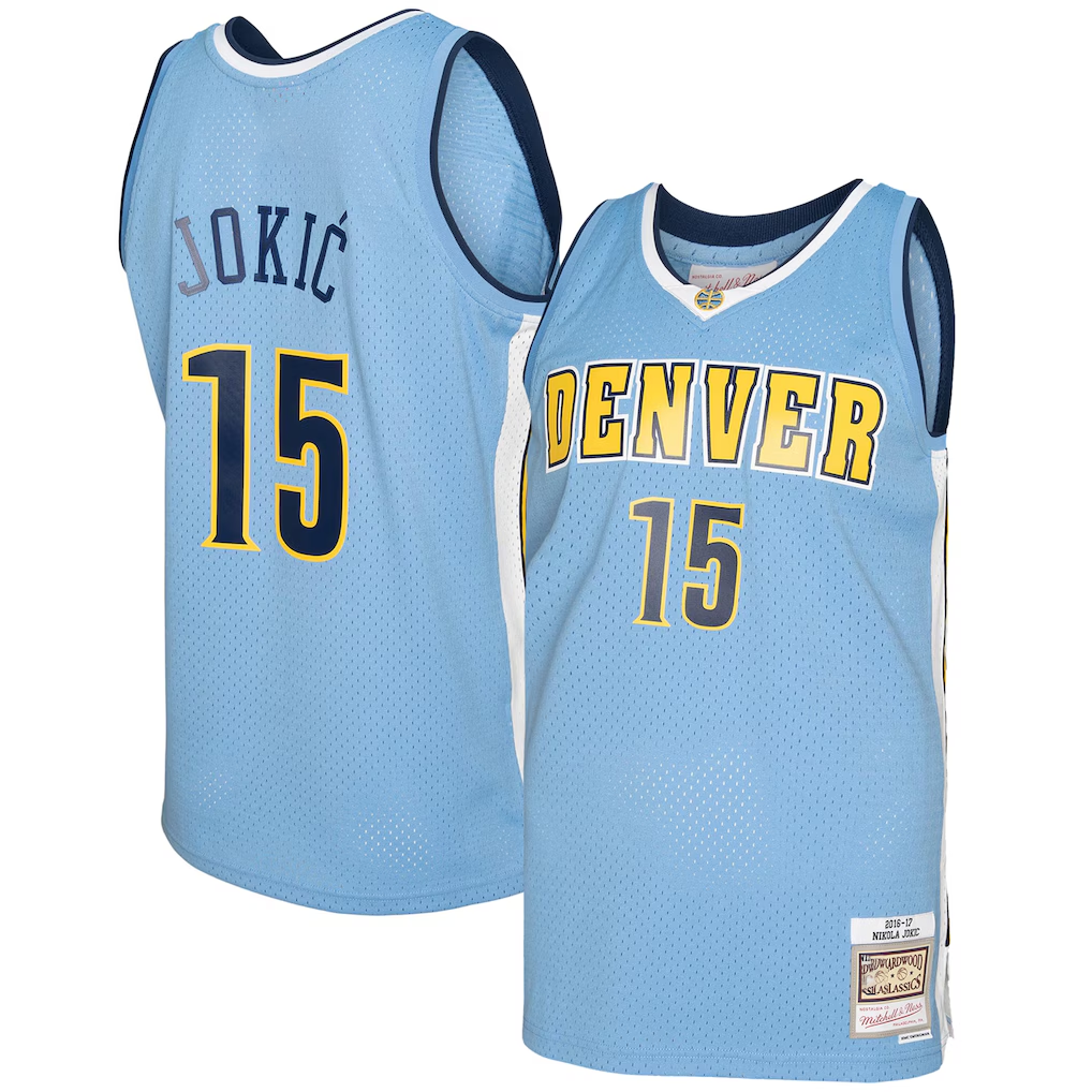 tocy D.Nuggets #15 Nikola Jokic Mitchell & Ness Light Blue 2016-17 Swingman Jerseys