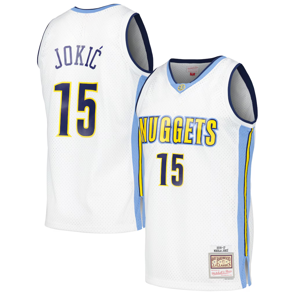tocy D.Nuggets #15 Nikola Jokic Mitchell & Ness White 2016-17 Throwback Swingman Jerseys