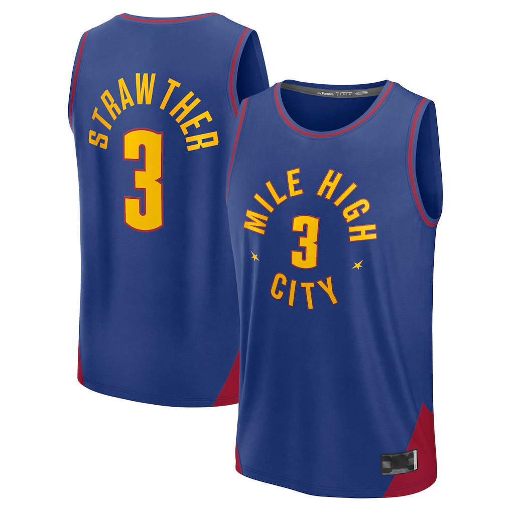 tocy D.Nuggets #3 Julian Strawther Blue Fast Break Replica Player Jerseys - Statement Edition