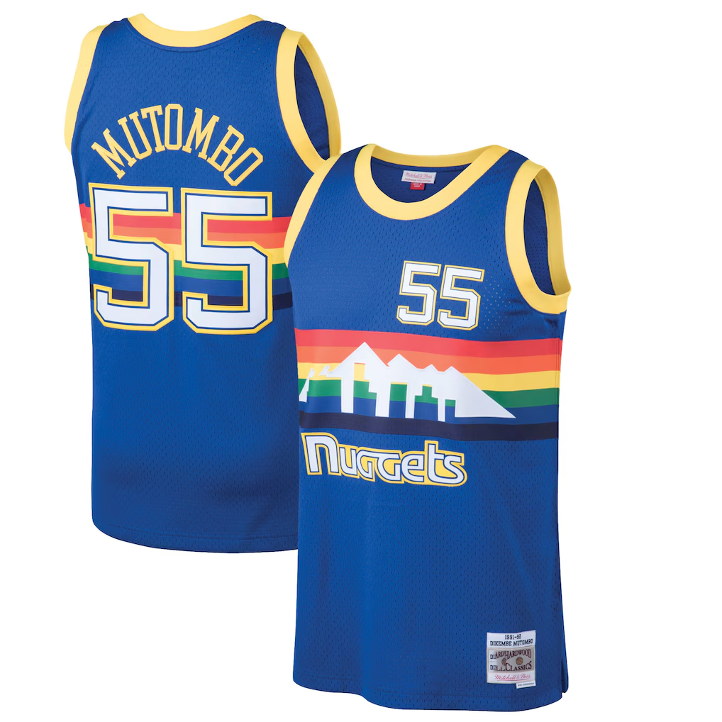 tocy D.Nuggets #55 Dikembe Mutombo Mitchell & Ness Blue 199192 Hardwood Classics Swingman Jerseys